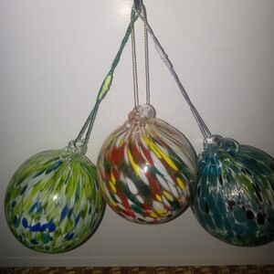 Colorful  Handblown Glass Hanging Ornaments Set Of 3